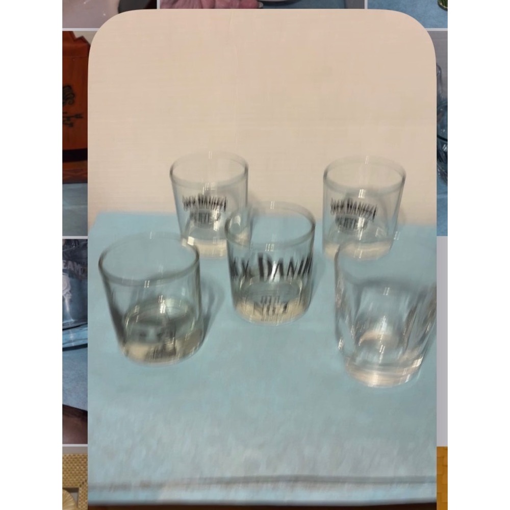 Jack Daniels and Jim Beam Whiskey Glass Set 5 Pieces Clear Barware Rocks Glasses